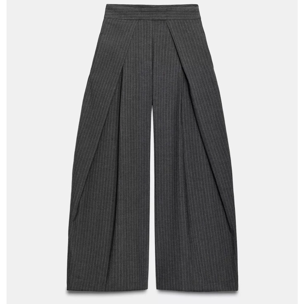 Zara Charcoal Pinstripe Wide-Leg Pants